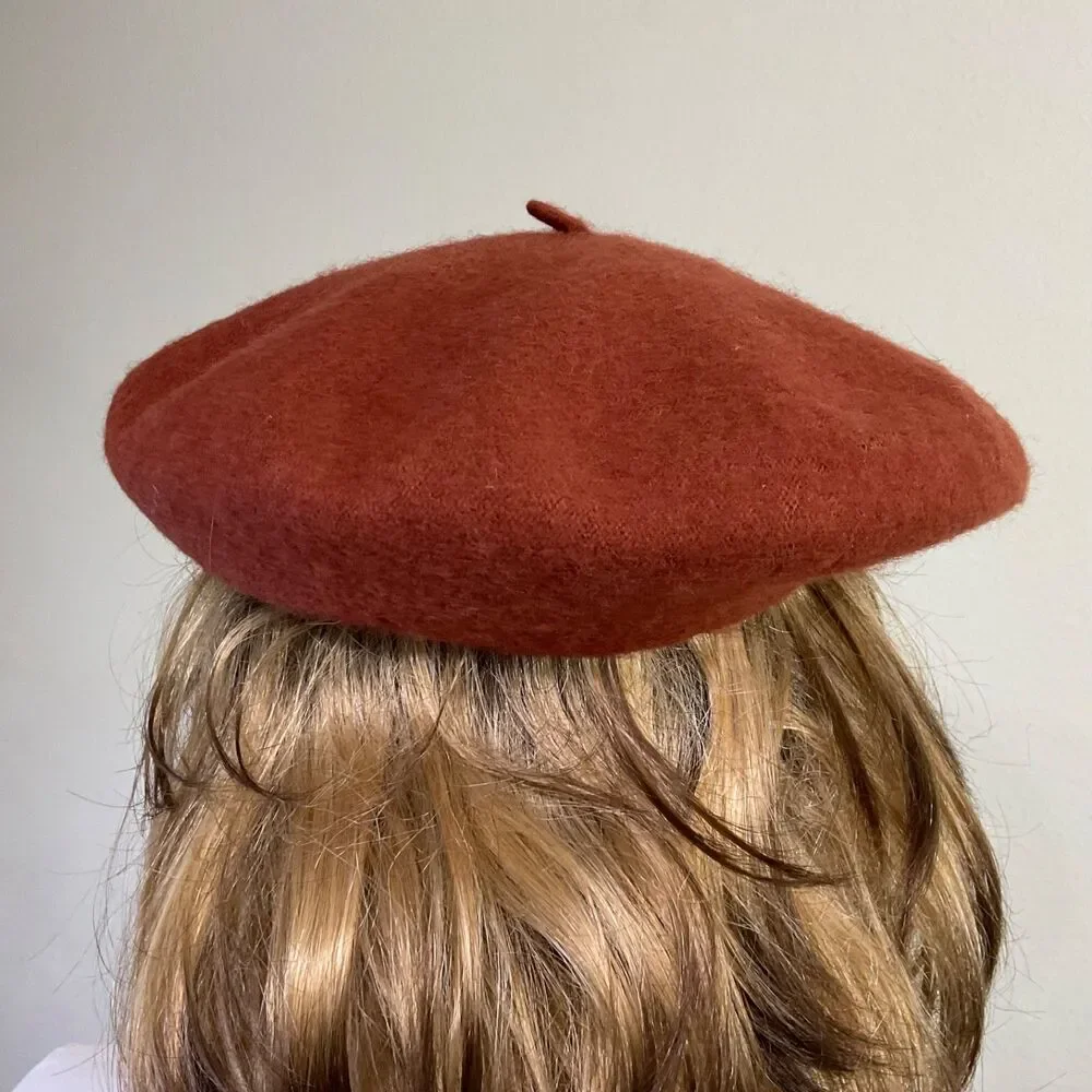Wool Beret Hat Classic French Parisian Artist Style Felt Winter Cap OSFM Rust